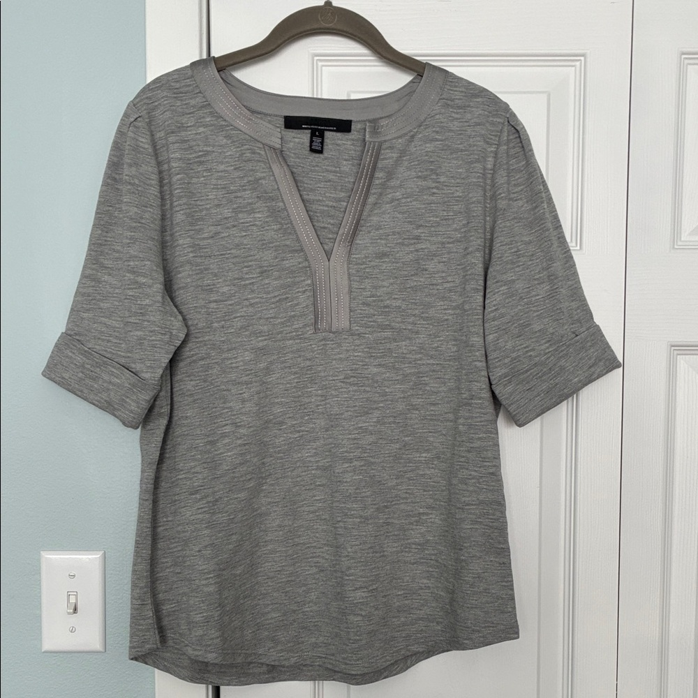 Like-new! Great casual dressy tee gray top with satin trim